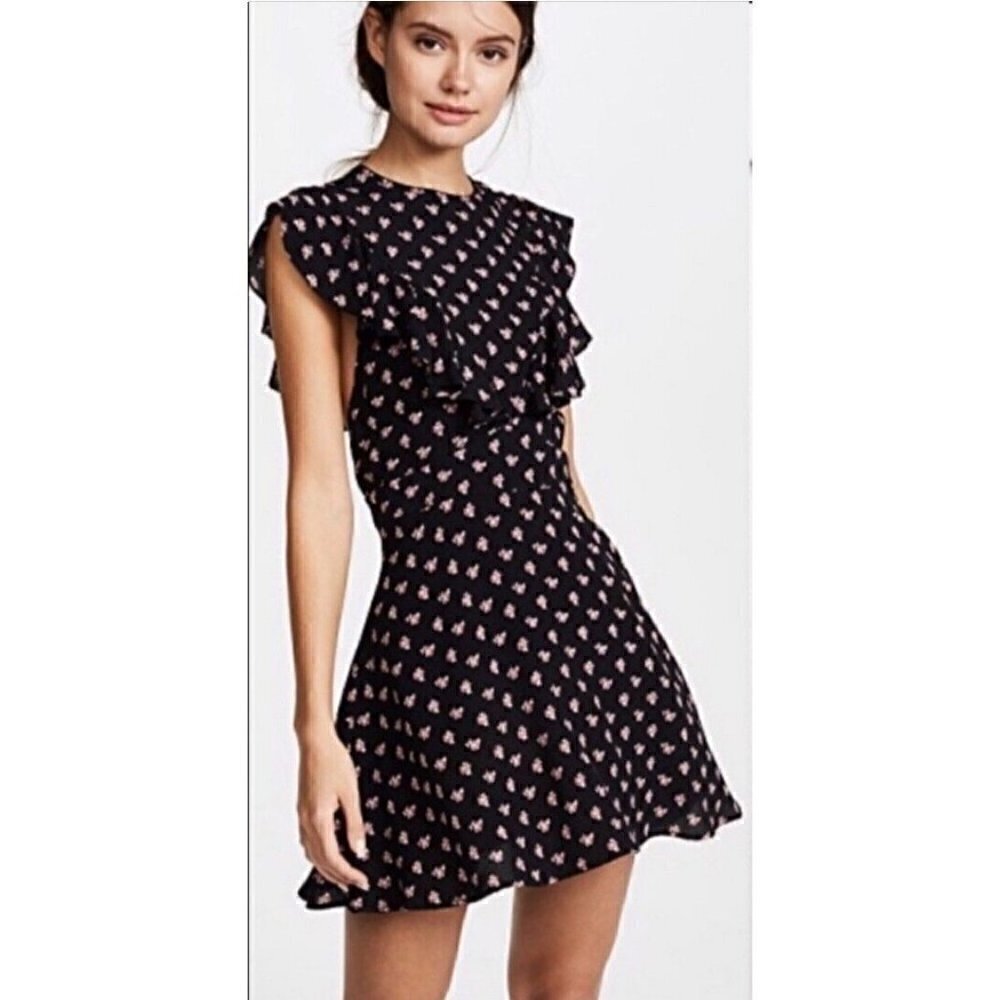 New Flynn Skye Remi Mini Dress Womens M Black Floral Ruffles Rayon